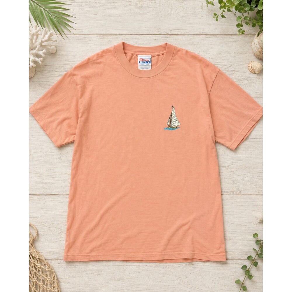 Vintage 90s Hanes Beefy-T Great Little Exuma Bahamas Map T Shirt Large Peach